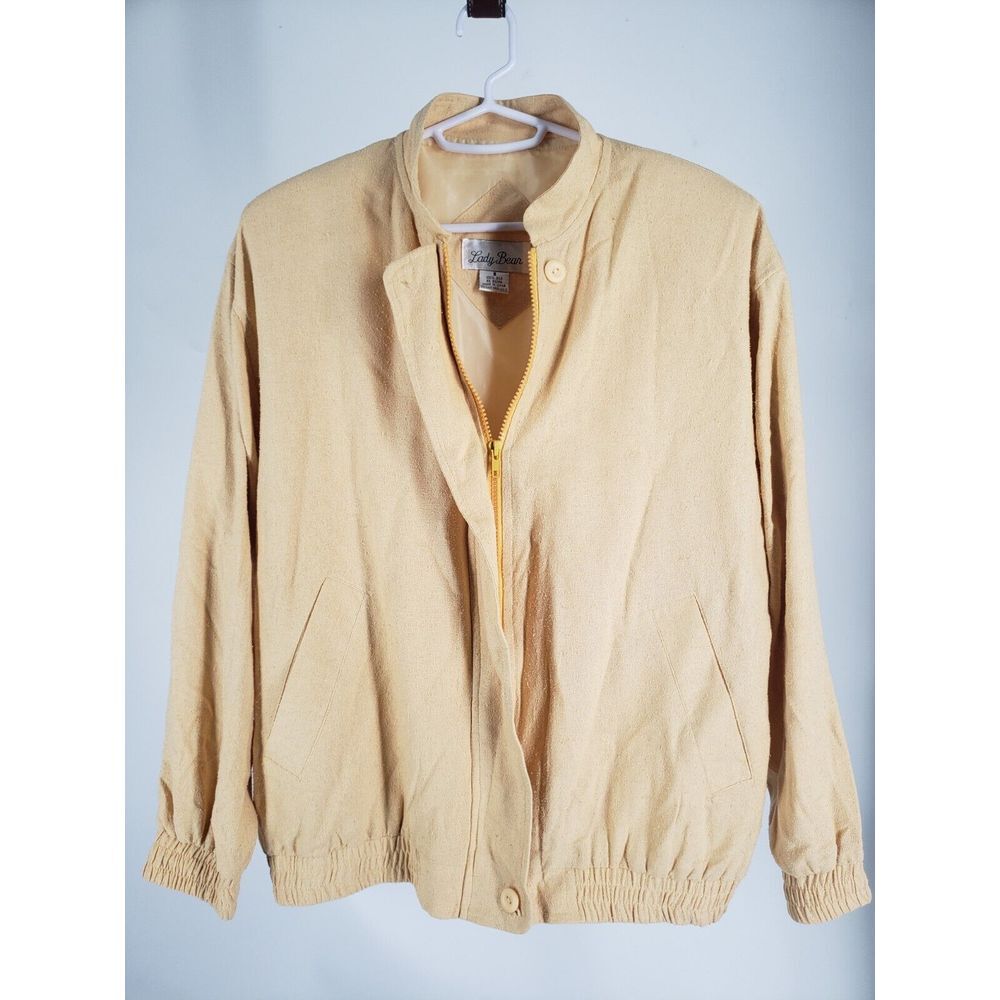 Lady Bear 100% Silk Full Zip Womens Size Small S Jacket Band Collar Dual Button
